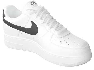 Nike Air Force 1 White Low Top Sneakers With Black Swoosh And Thick Sole 3d model