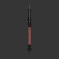 Double Edged Fantasy Axe With Decorative Metal Blades Red Braided Handle And Intricate Patterns