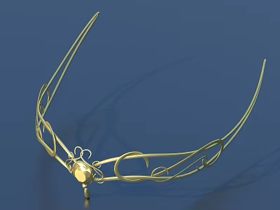 Elegant Gold Tiara Jewelry with Central Gemstone and Intricate Decorative Design 3d model