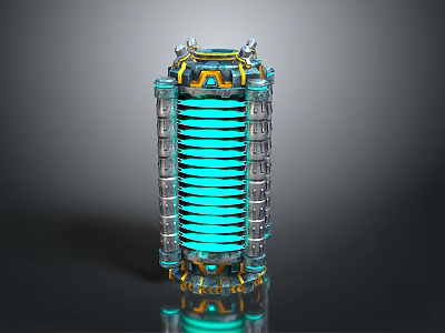 Futuristic Mechanical Cylinder With Blue Glowing Spiral And Metal Frame Components 3d model