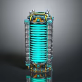 Futuristic Mechanical Cylinder With Blue Glowing Spiral And Metal Frame Components