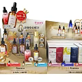 Display Shelves Showcasing Various Skincare Serums And Boxed Products With Promotion Tags