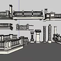 Ornate Decorative Railings With Various Classical Designs Columns And Details 3d model