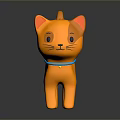 Cartoon Cat Game Character With Orange Body Blue Collar Standing Against Dark Background