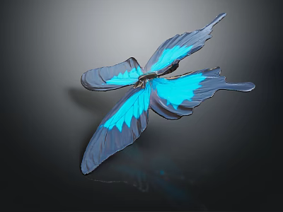 Vibrant Blue and Black Butterfly Displaying Wings with Bright Blue Sections on Dark Background 3d model