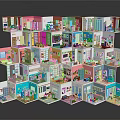 Cartoon Scenes Featuring Stacked Colorful Mini Rooms With Various Interior Designs