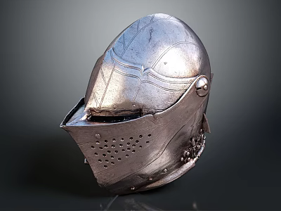 Medieval Knight Helmet With Metallic Surface And Riveted Face Mask Design 3d model