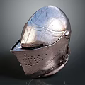 Medieval Knight Helmet With Metallic Surface And Riveted Face Mask Design 3d model