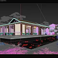 Traditional Style Boutique Guesthouse Building Over Water With Terrace Round Window And Pine Trees
