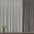 White and Gray Velvet Curtains in Room with Blue Vase and Green Flowers