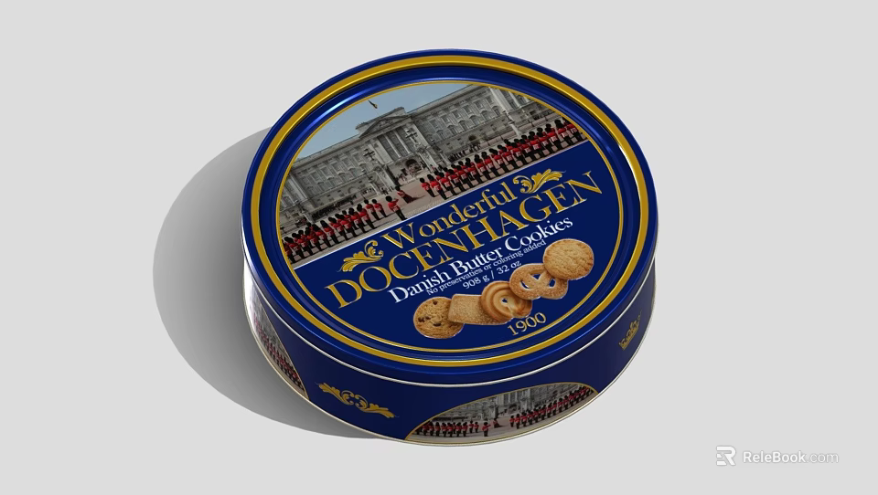 Wonderful Danish Butter Cookies in Blue Decorative Tin with Classic Design 3d model 