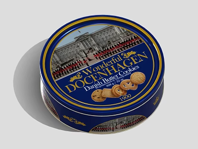 Wonderful Danish Butter Cookies in Blue Decorative Tin with Classic Design 3d model