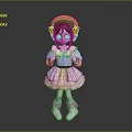 Cute 3D Character Model With Red Hair Pink Accessories White Dress And Pink Shoes