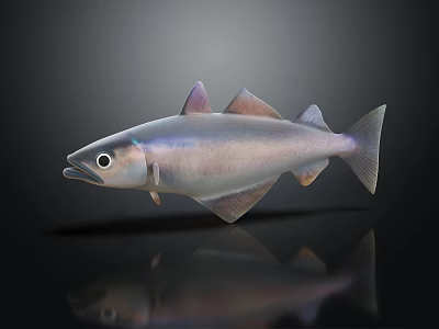 Realistic Silver Shiny Fish With Streamlined Body On Dark Background Reflection 3d model