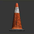 Orange Reflective Traffic Cone With White Stripe And Rubber Base Isolated On Dark Background
