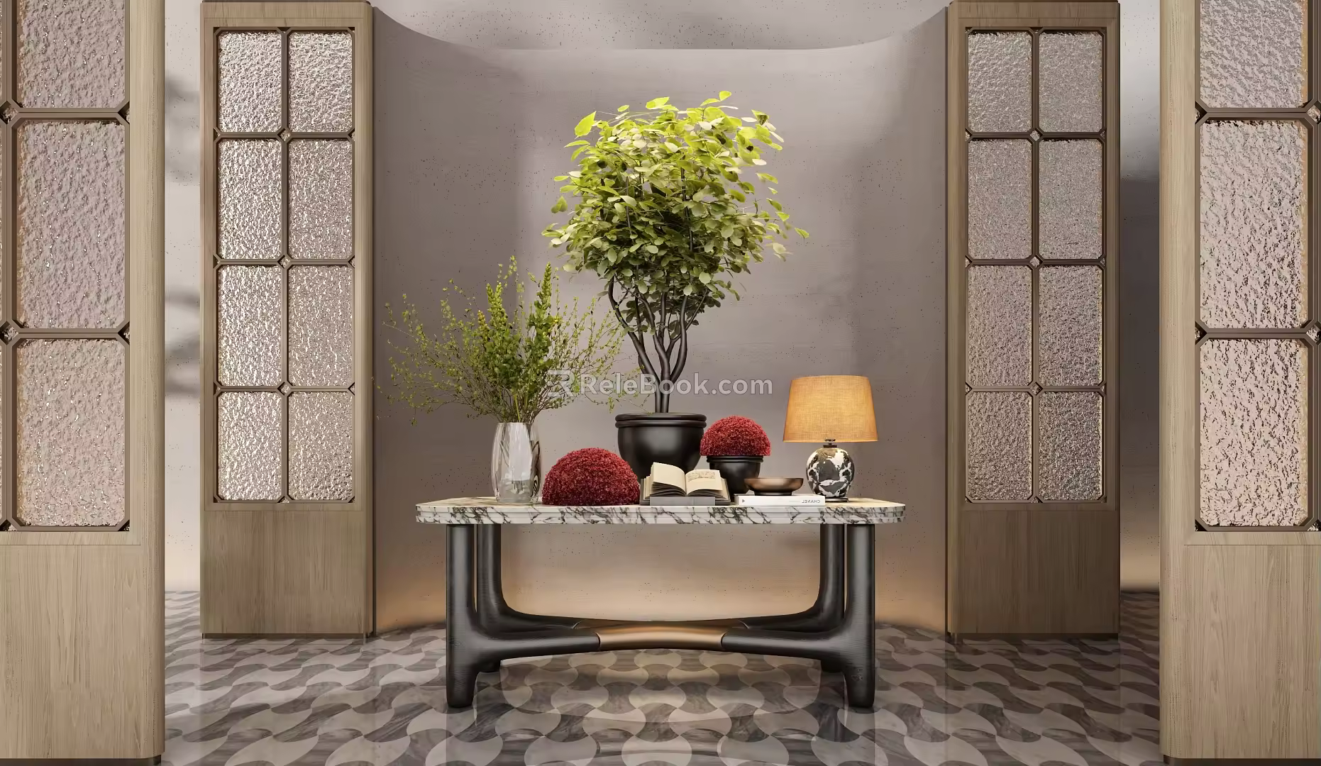 Modern CCD Hotel End View Table Ornaments Floriculture Moss Combination Tree Table Lamp Floriculture Green Plant Moss Ball Table 3d model