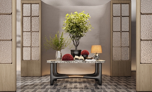 Modern CCD Hotel End View Table Ornaments Floriculture Moss Combination Tree Table Lamp Floriculture Green Plant Moss Ball Table 3d model