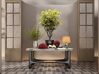 Modern CCD Hotel End View Table Ornaments Floriculture Moss Combination Tree Table Lamp Floriculture Green Plant Moss Ball Table 3d model