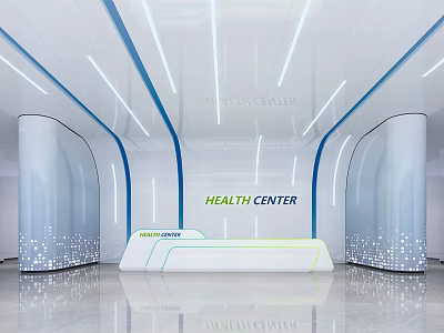 Modern Health Center Reception Desk Interior Design With Luminous Counter And Sleek Accents 3d model