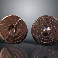 Antique Copper Circular Mirrors With Intricate Carved Patterns And Central Knob