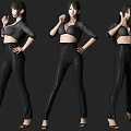 Woman in Black Crop Top and Tight Pants with High Heels Posing in Three Styles 3d model