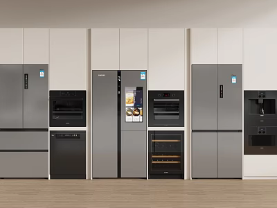 Modern Kitchen Interior With Built In Refrigerators Freezers And White Cabinets 3d model