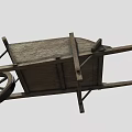 Vintage Rustic Wooden Wheelbarrow With Sturdy Structure And Large Wooden Wheel Design