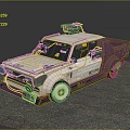 Custom Pink And White Modified Car Featuring Roof Equipment Stickers And Mechanical Parts