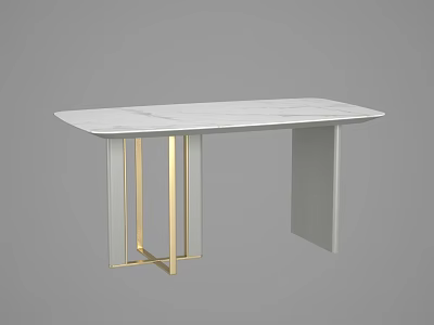 Modern White Marble Dining Table With Gold Metal Legs And Sleek Design 3d model