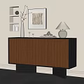 Elegant Wooden Entryway Console Cabinet With Wavy Texture Table Lamp And Wall Decor 3d model