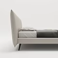 Modern Minimalist Double Bed With Light Colored Leather Headboard And Black White Bedding