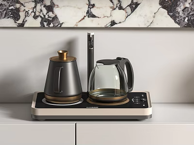 Contemporary Kitchen Countertop With Electric And Glass Kettles On Heating Base Appliances 3d model