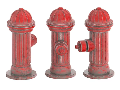 Three Red Fire Hydrants Essential Fire Safety Equipment For Emergency Use 3d model