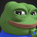 3D Sad Frog Model in Blue Shirt Brown Shorts With Finger on Mouth Gray Background