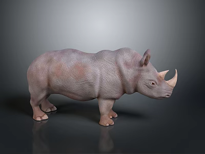 Detailed 3D Rhinoceros Model Rendering With Realistic Texture And Gray Background 3d model