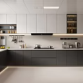 Modern Kitchen Interior With White And Dark Gray Cabinets Countertop And Appliances
