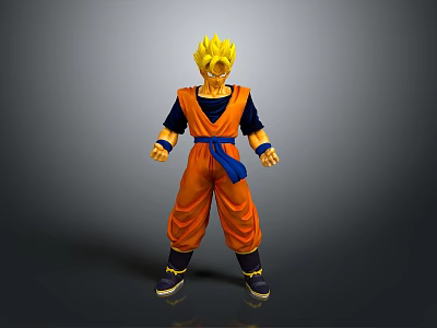 Anime Character Figure With Blonde Hair Orange Martial Arts Uniform And Blue Sash 3d model