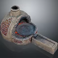 Decorative Ornament Set Featuring Brick Structure Frying Pan Flame Effect And Stone Base