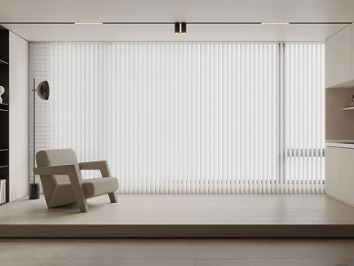 Modern Minimalist Interior Design With White Blinds And Beige Sofa By Window 3d model