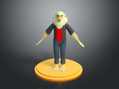 Game Movie Anthropomorphic Lion Character Wearing Black Jacket Red Shirt Blue Jeans On Yellow Base 3d model