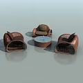 Outdoor Wicker Sofa Set With Brown Cushions And Round Coffee Table 3d model