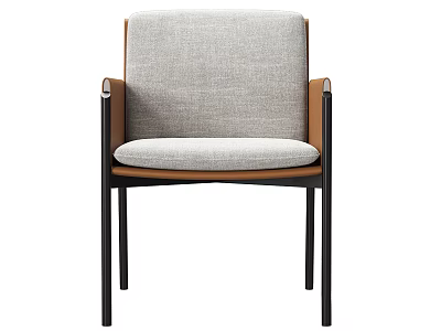 Modern Dining Chair With Gray Fabric Cushion Backrest Brown Leather Armrests And Black Metal Legs 3d model