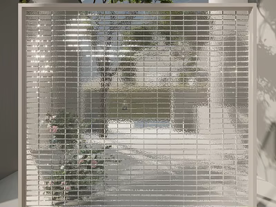 Modern Decorative Interior Partition With Grid Metal Frame Light Filtering Glass And Window Green Plants 3d model