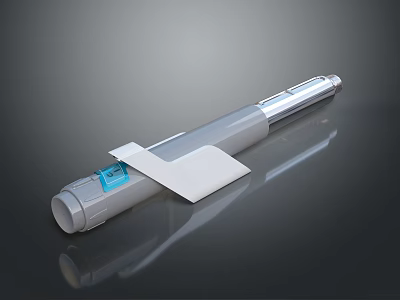 Tubular Silver And Gray Weapon With Blue Label And White Component On Gray Background 3d model