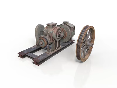 Antique Rusted Metal Industrial Equipment With Gears Frame And Large Wheel 3d model