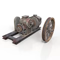 Antique Rusted Metal Industrial Equipment With Gears Frame And Large Wheel