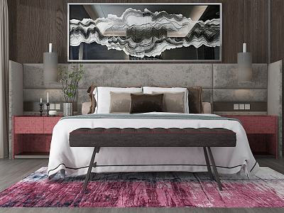 New Chinese background double bed double bed head background combination model