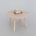 Wooden Round Side Table With Stack of Books On Top Surface 3d model