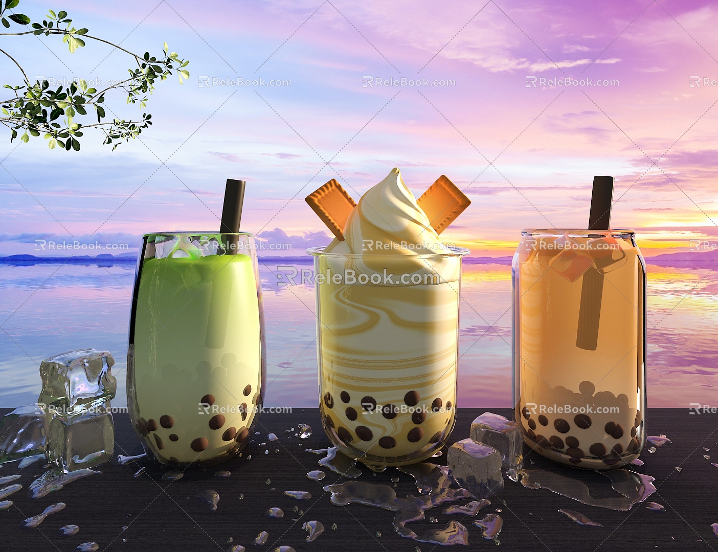 Pearl Milk Tea Ice Cream Drink 3d model