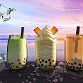 Pearl Milk Tea Ice Cream Drink 3d model